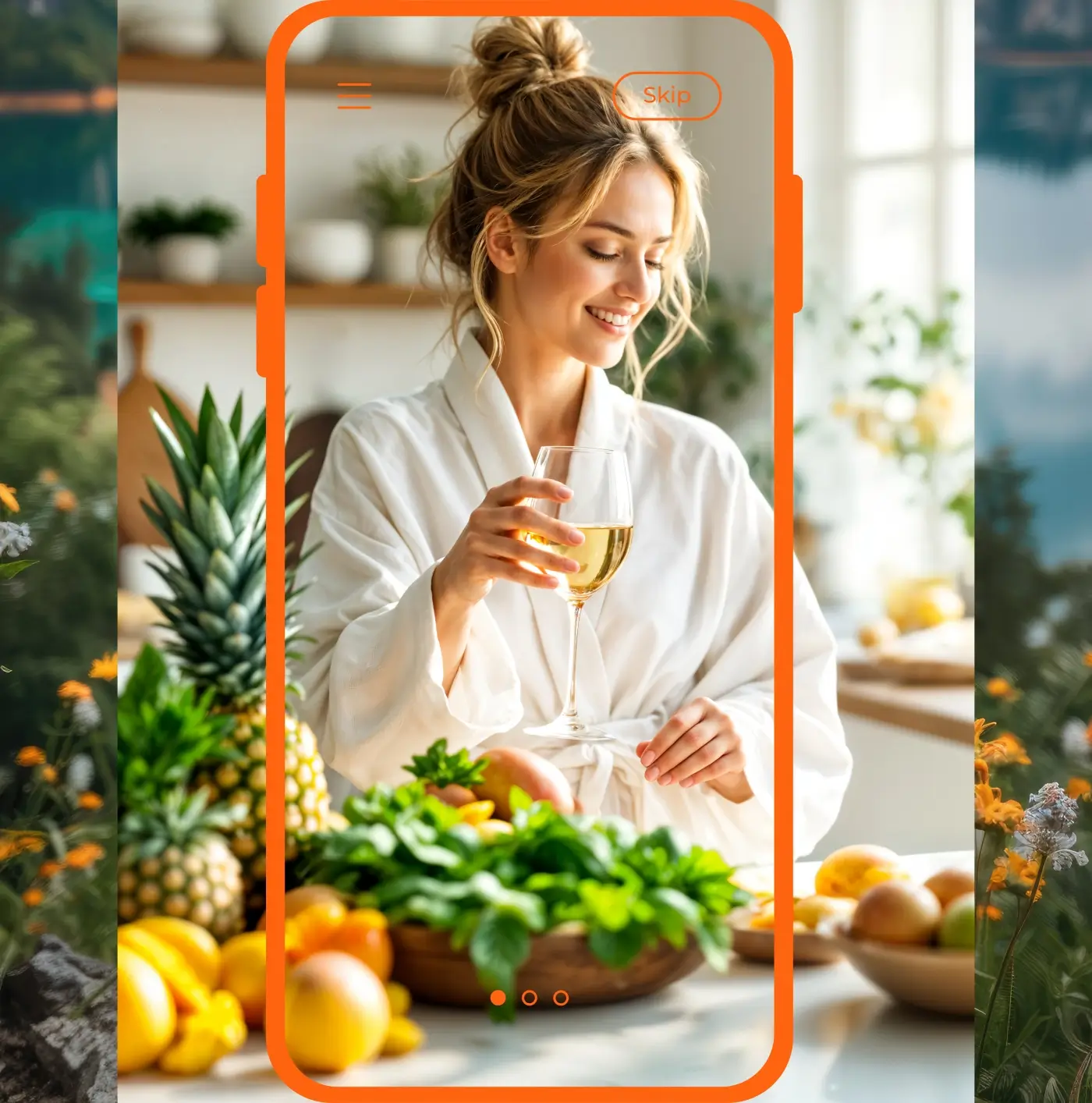 bien-être et alimentation saine, femme entourée de légumes frais